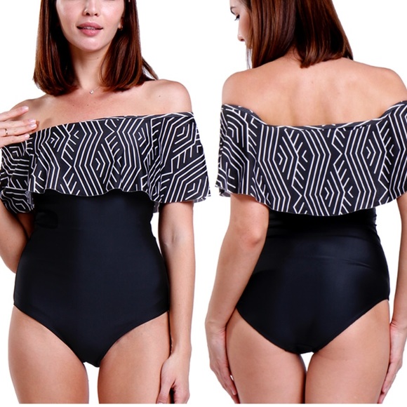 Other - 5⭐️❣️One piece off shoulder black flounce - bikini